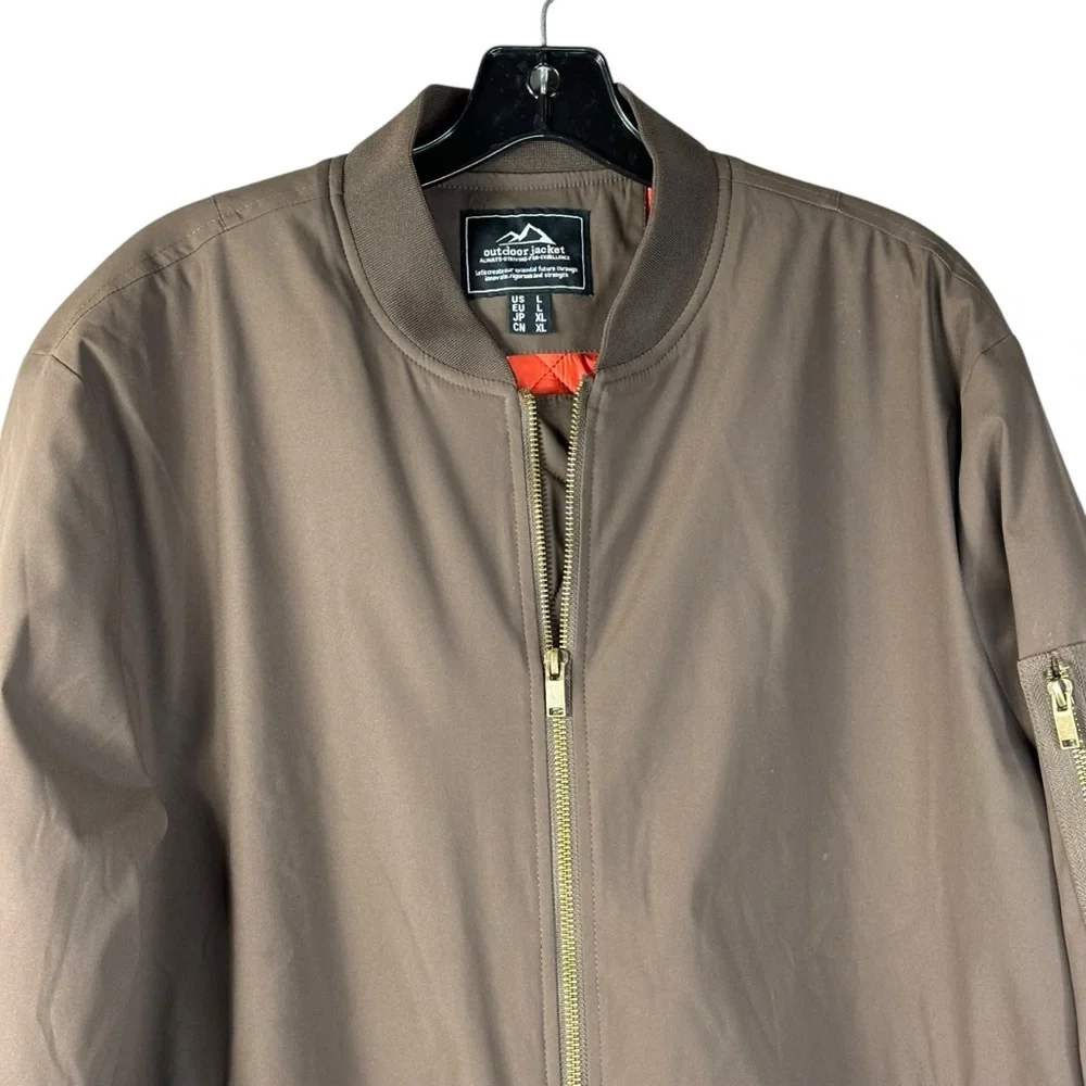 Outdoor Jacket Brand Brown Pilot Bomber Jacket Orange Quilted Lining Size Large